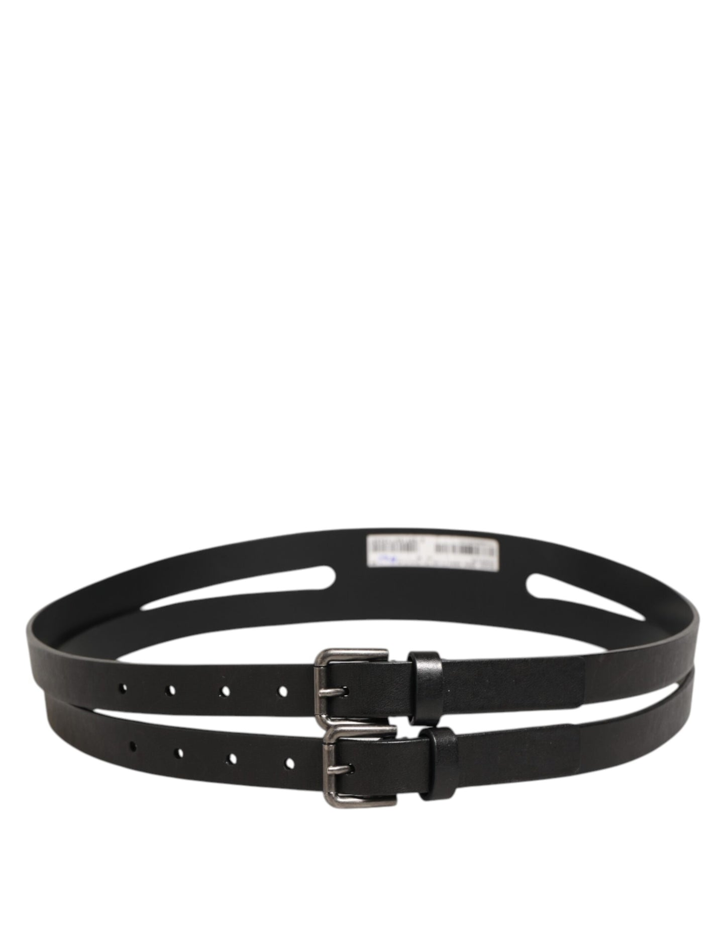 Black Double Strap Leather Silver Buckle Belt