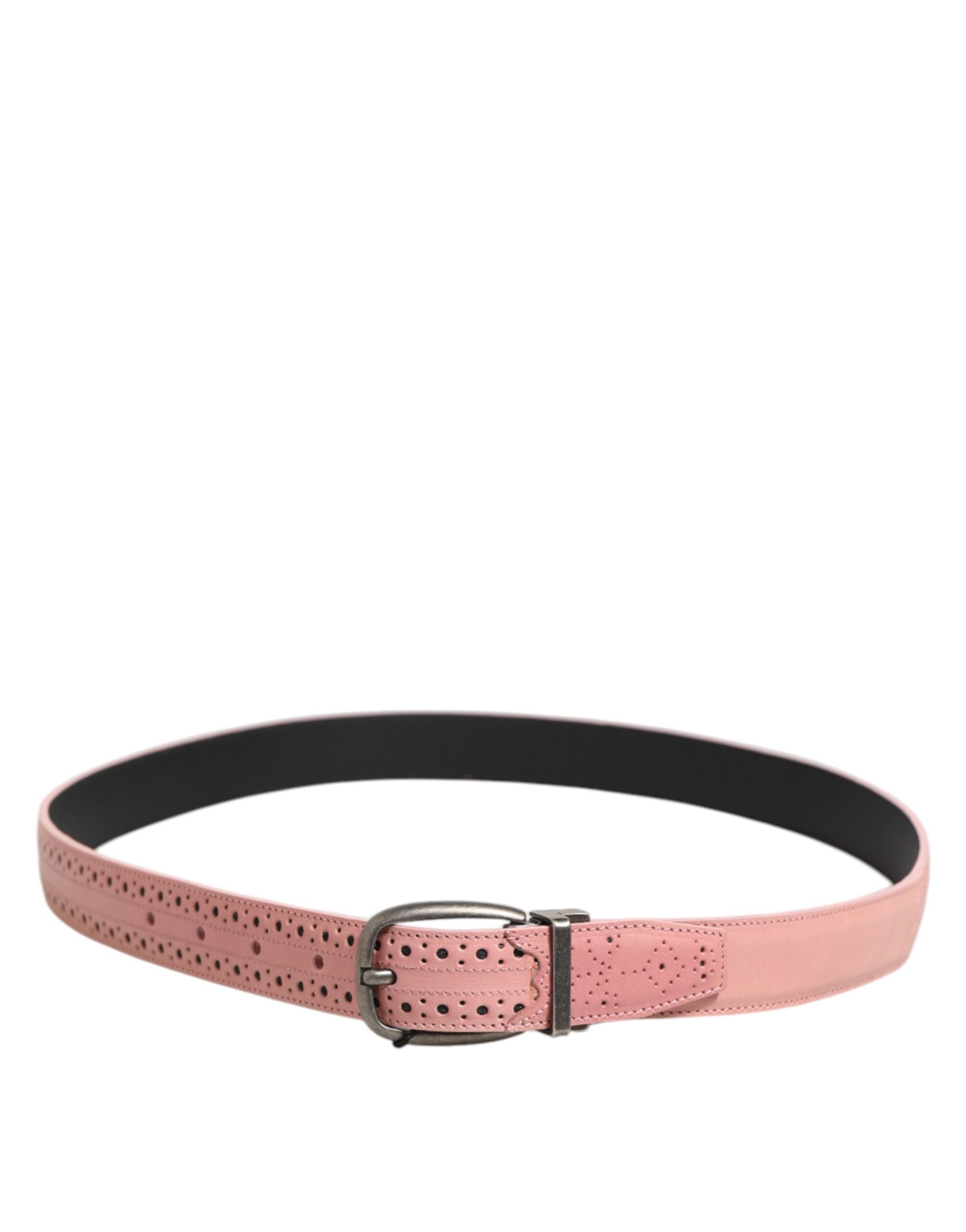 Pink Leather Perforated Detailing Buckle Belt
