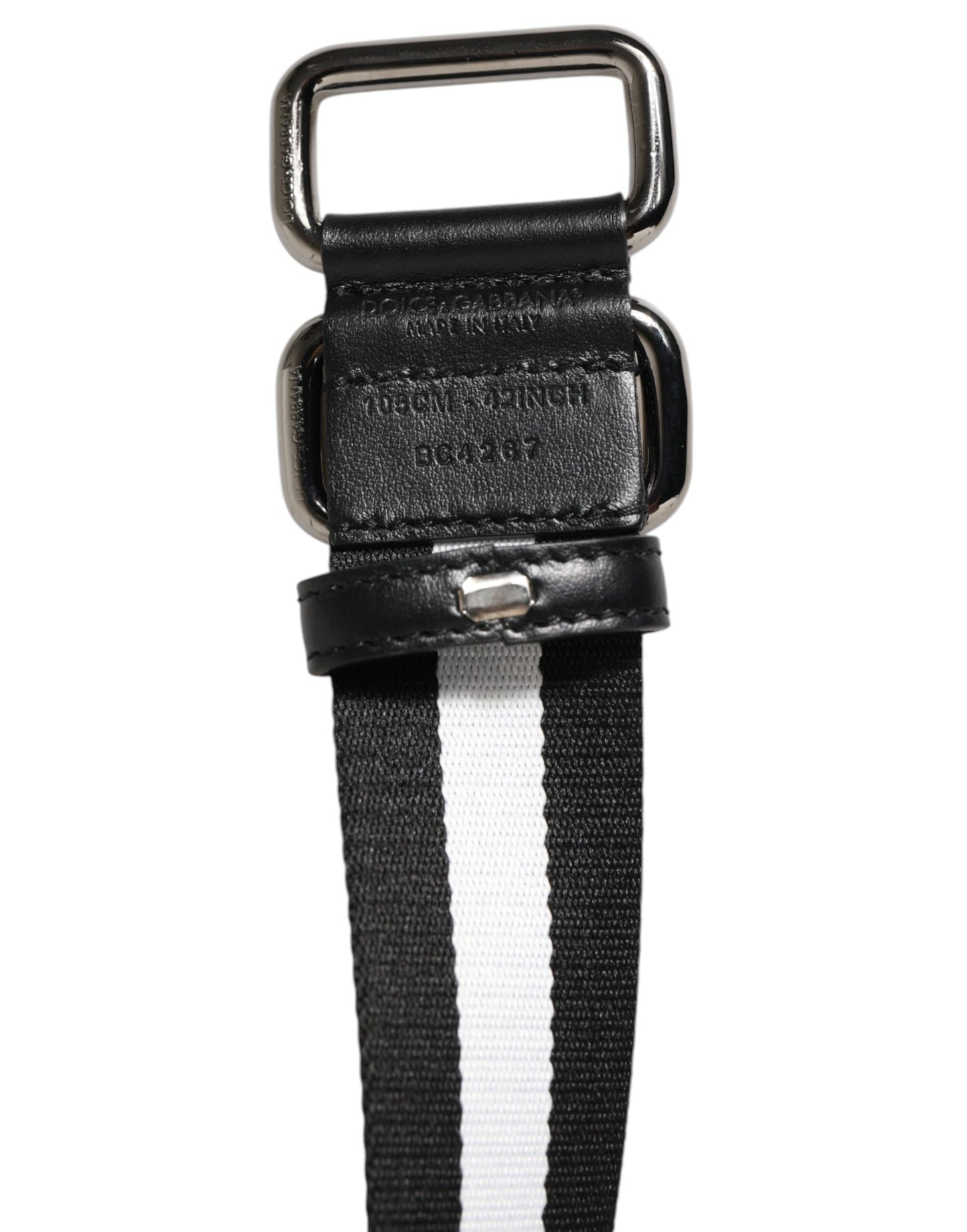 Black White Striped Metal Buckle Men Belt