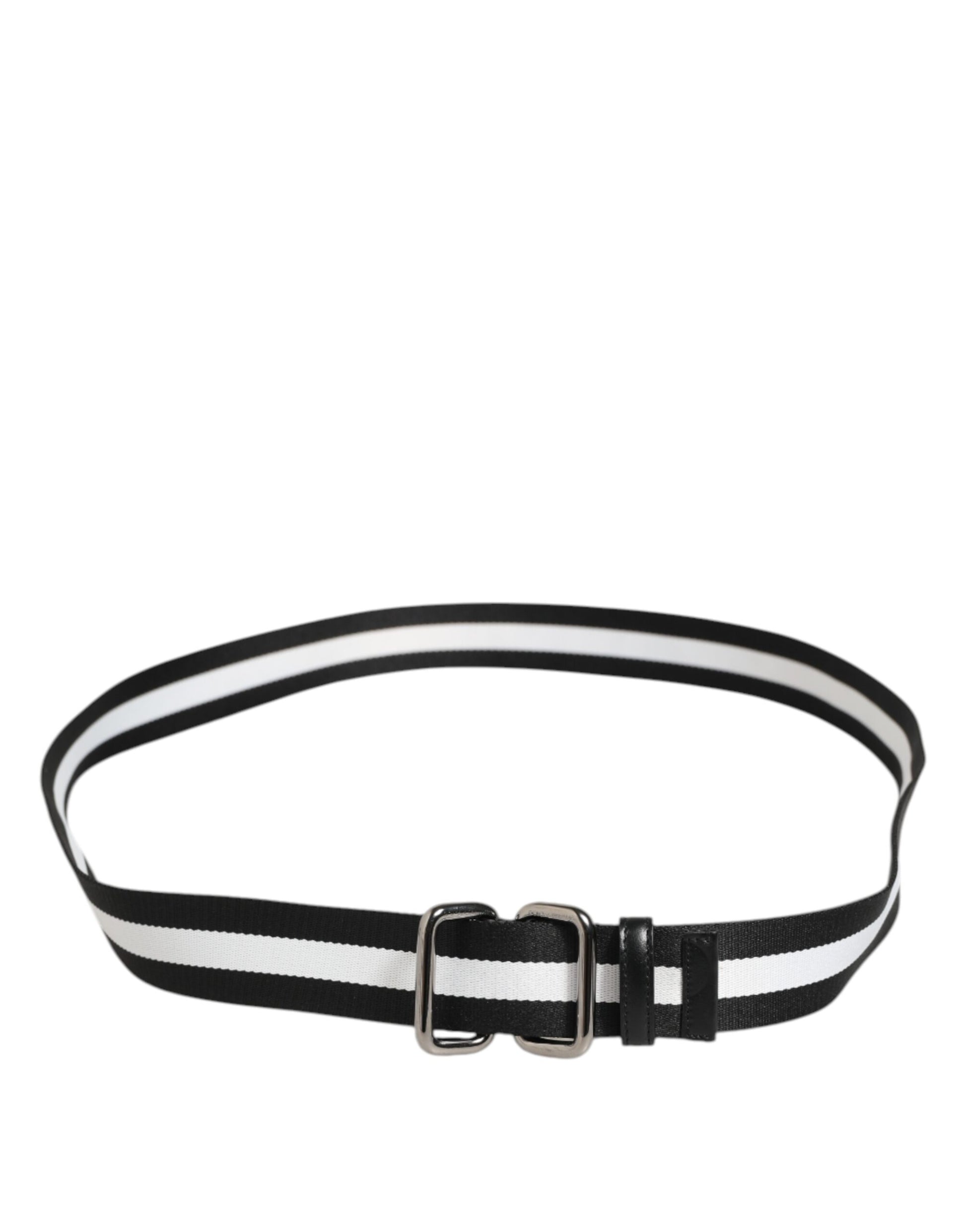 Black White Striped Metal Buckle Men Belt