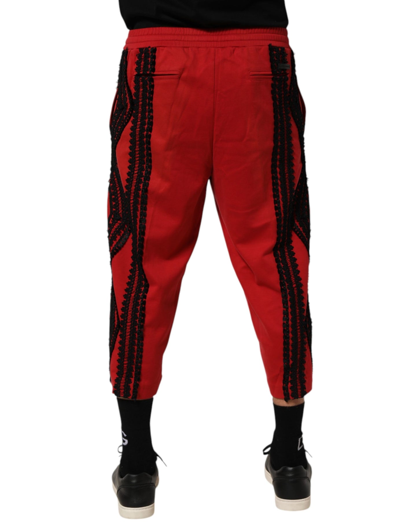 Red Embroidered Casual Cropped Trouser Pants