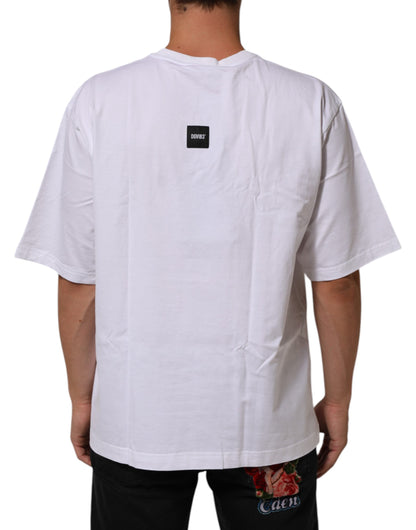 White Cotton Logo Print Crew Neck T-shirt