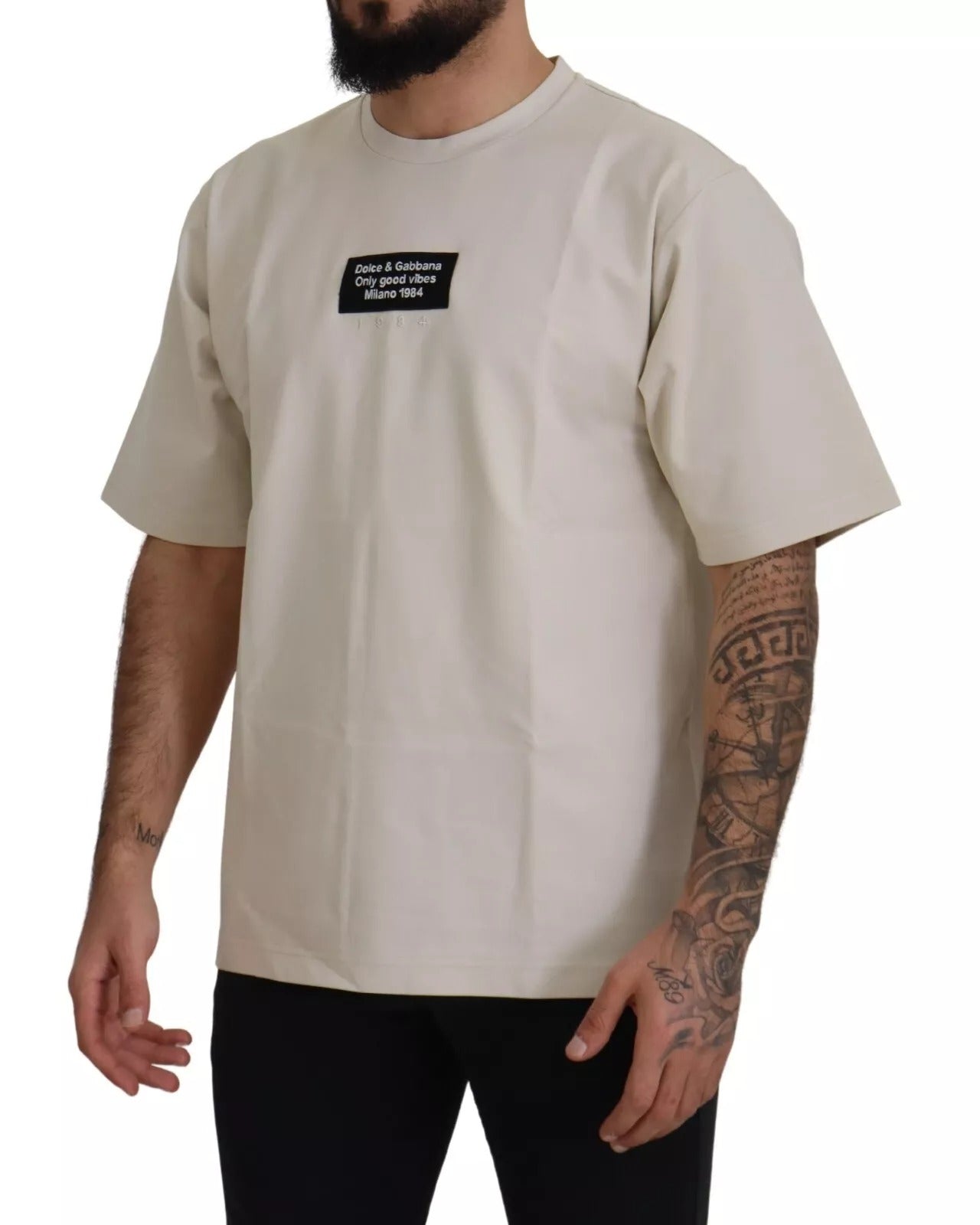 Ivory Cotton Ivory Printed Crewneck