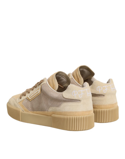Beige Leather Miami Low Top Sneakers Men Shoes