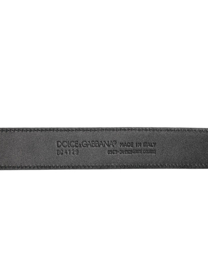 Black Exotic Leather Metal Logo Buckle Belt