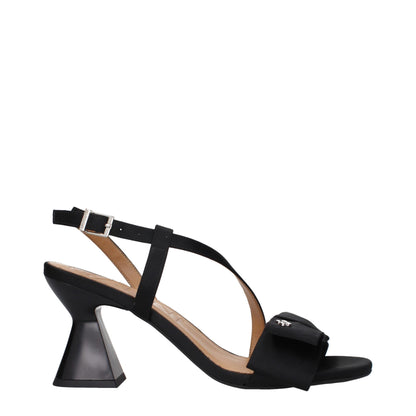 Black Fabric Stiletto Heels Sandals