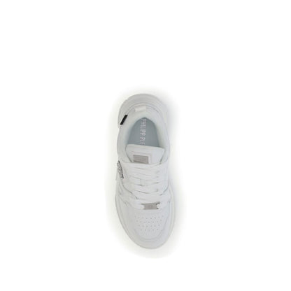 White Polyester Athletic Sneakers