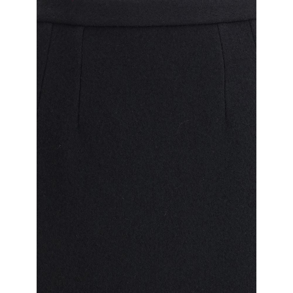 Black Fleece Wool Long Skirt