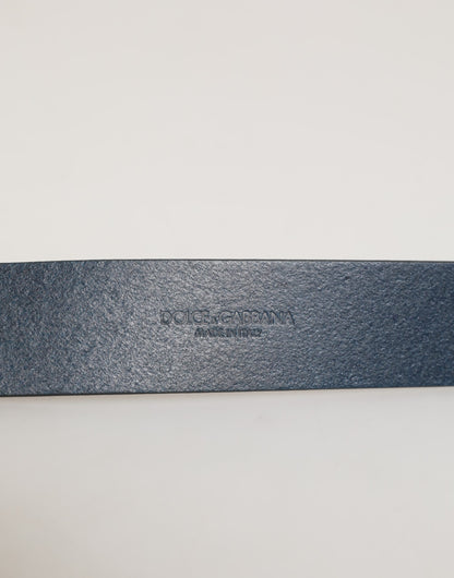 Blue Leather Classic Metal Logo Buckle Belt