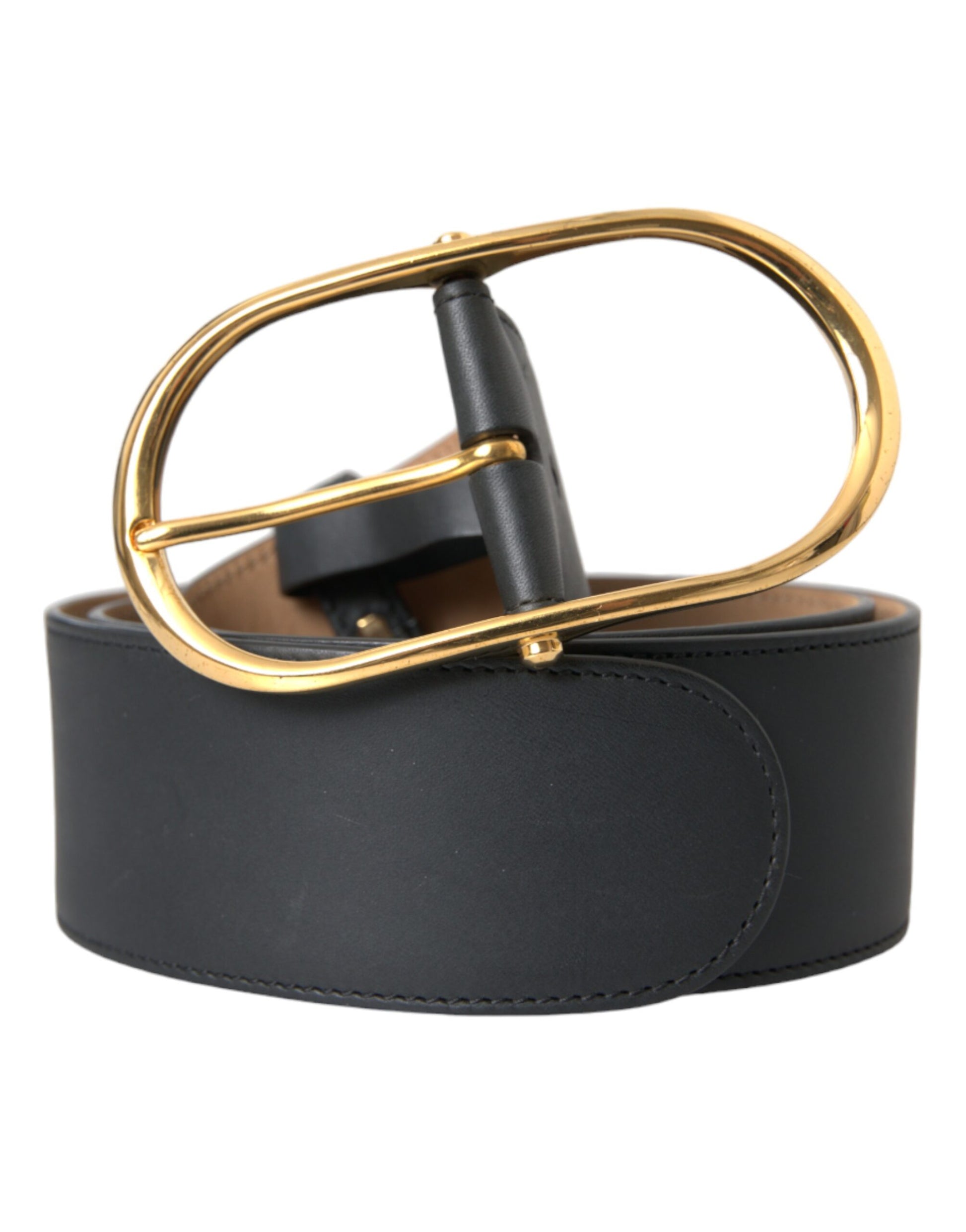 Black Leather Classic Metal Oval Buckle Belt