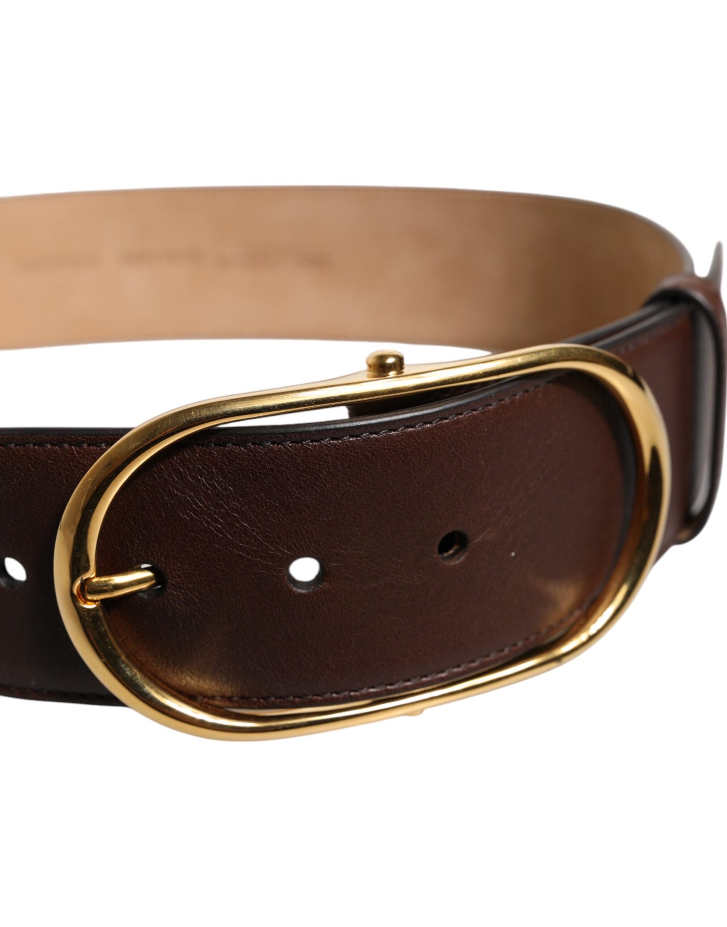 Brown Leather Classic Metal Oval Buckle Belt