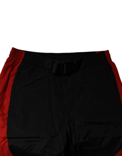 Black Red Leopard Print Nylon Jogger Pants