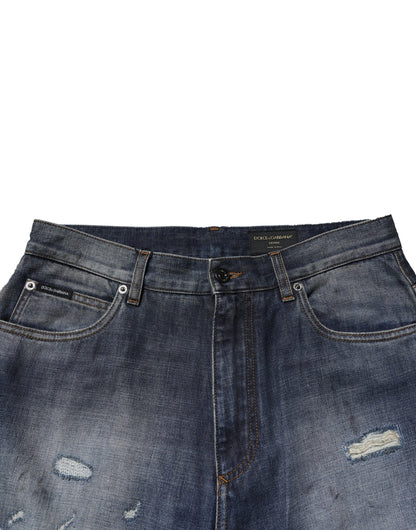 Blue Tattered Cotton Straight Men Denim Jeans