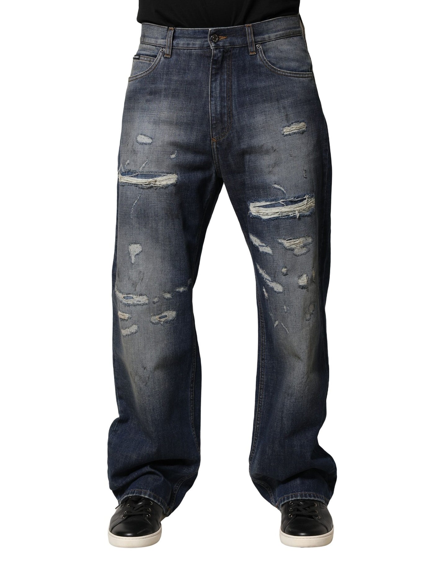 Blue Tattered Cotton Straight Men Denim Jeans
