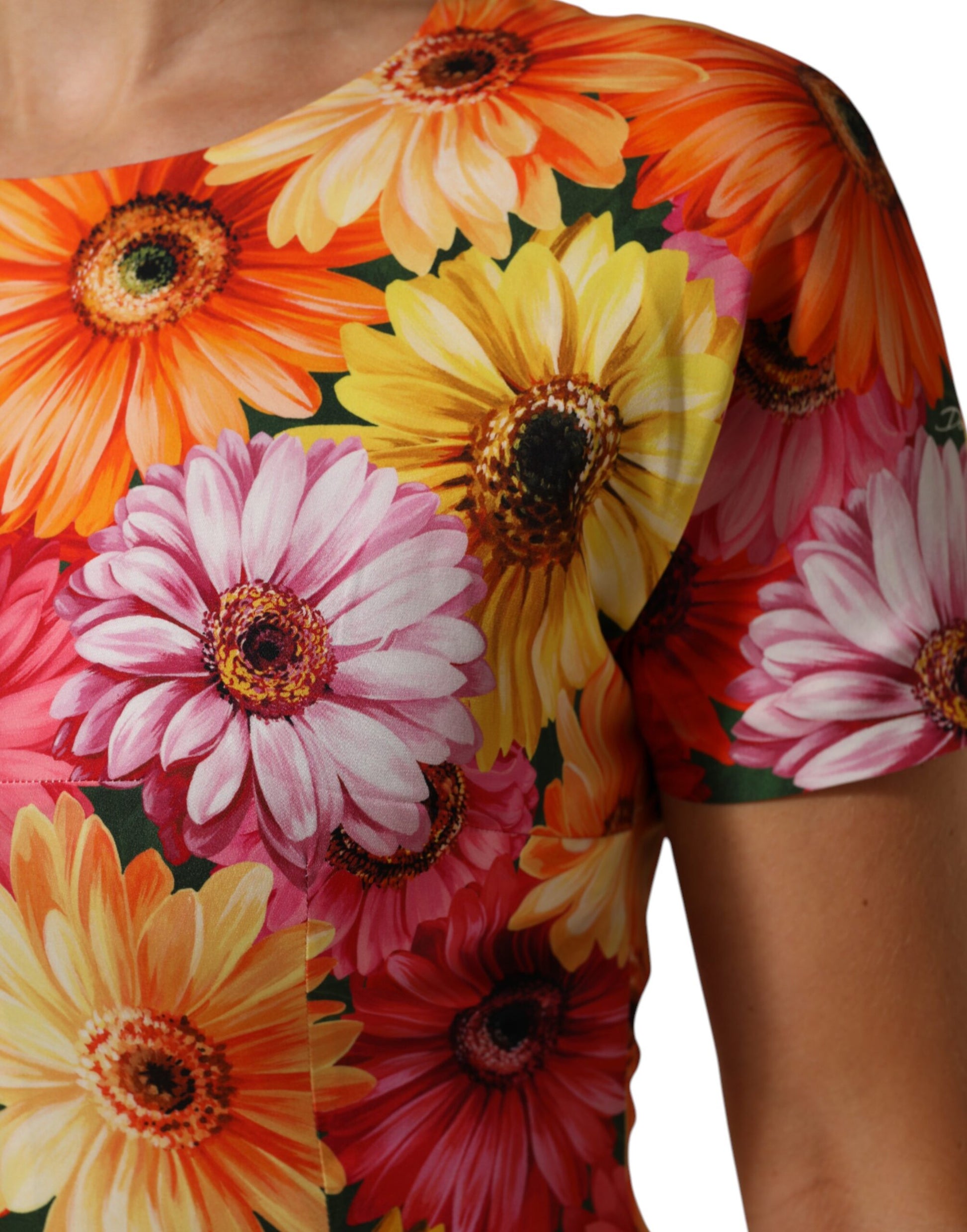 Multicolor Floral Print SilkSheath Midi Dress