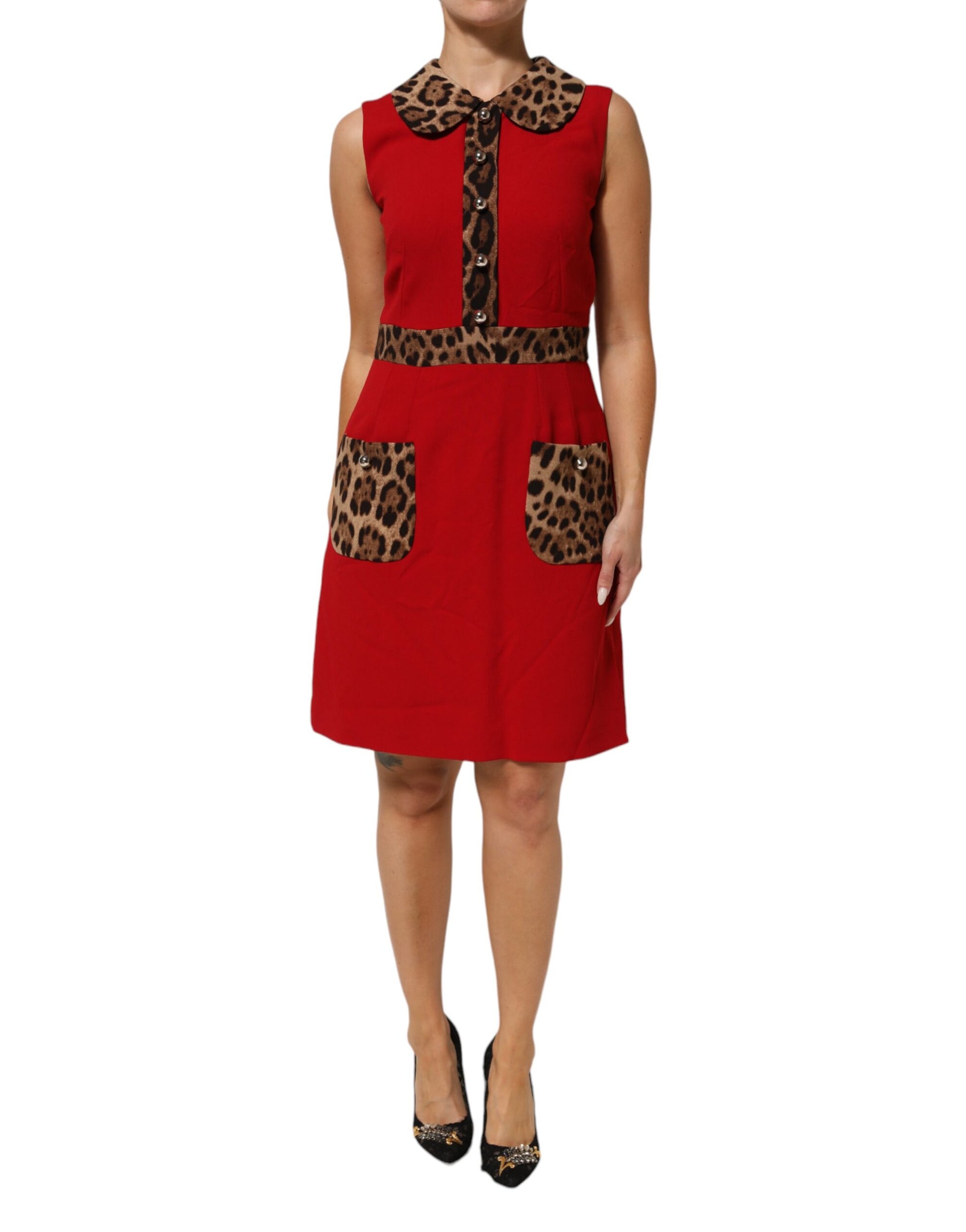 Red Leopard Viscose Sheath A-line Dress