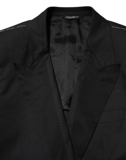 Black Cotton 2 Buttons Suit Jacket Blazer