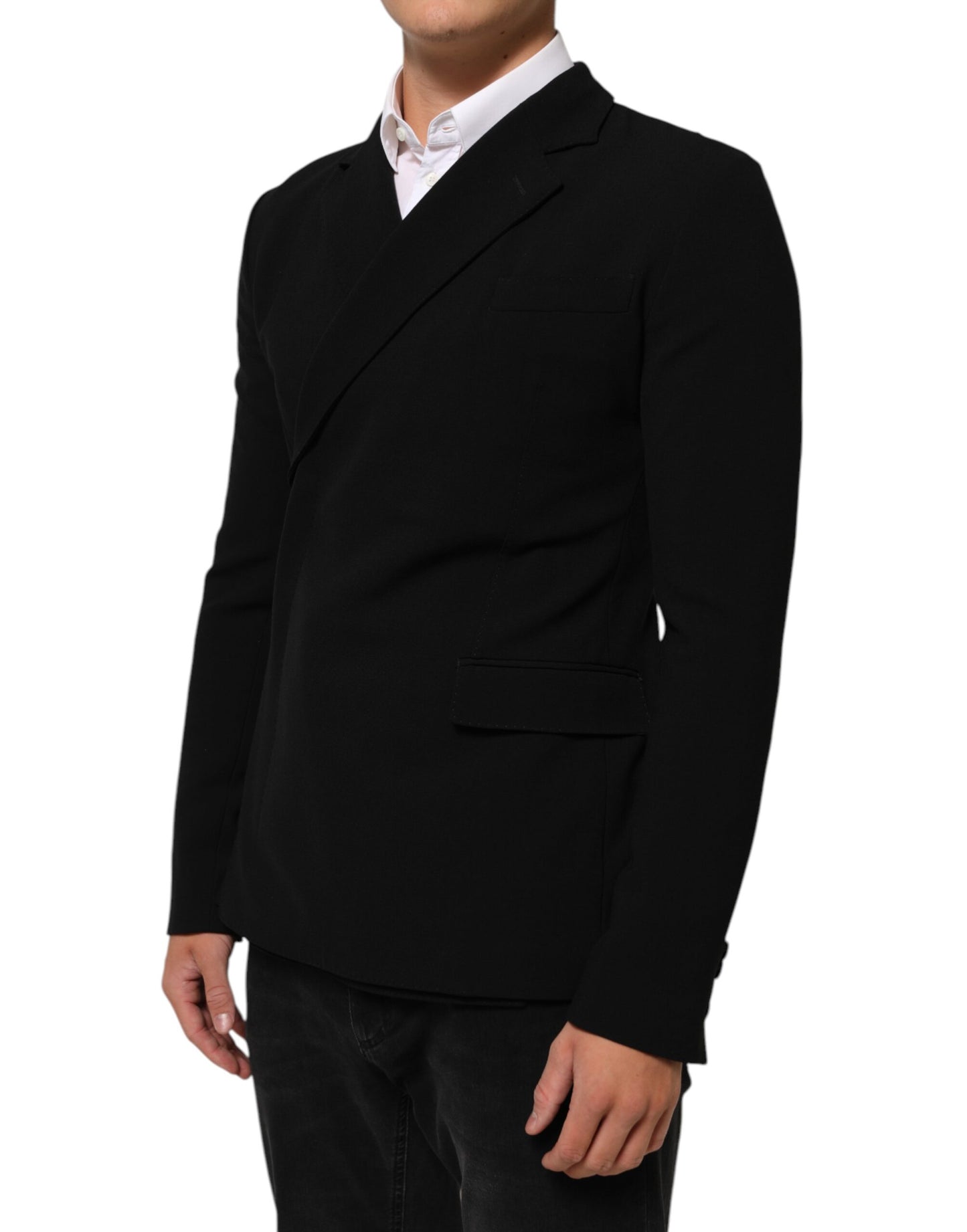 Black Wool Double Breasted Men Jacket Blazer