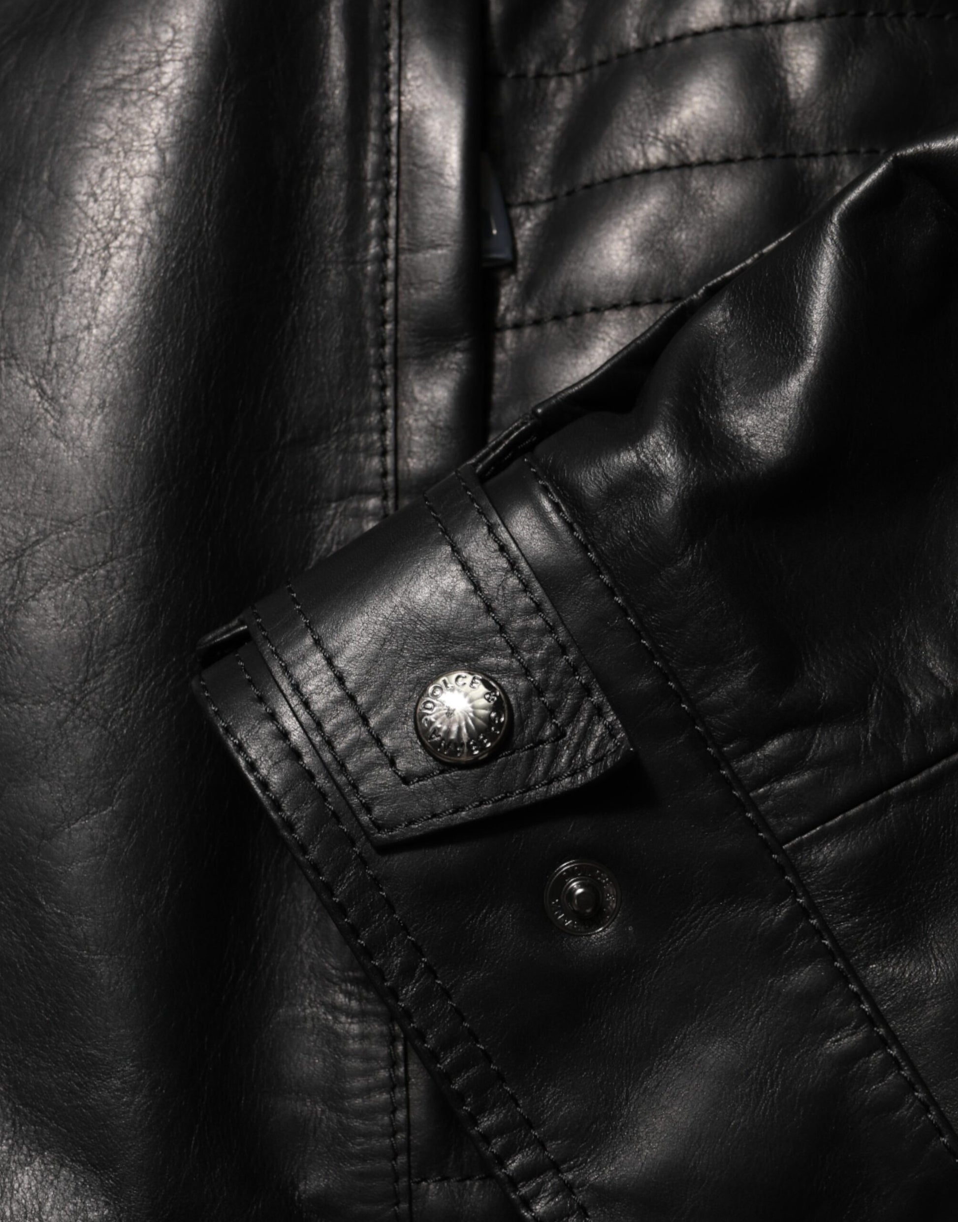 Black Leather Full Zip Biker Blouson Jacket