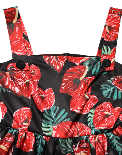 Multicolor Floral Cotton Poplin Midi Dress