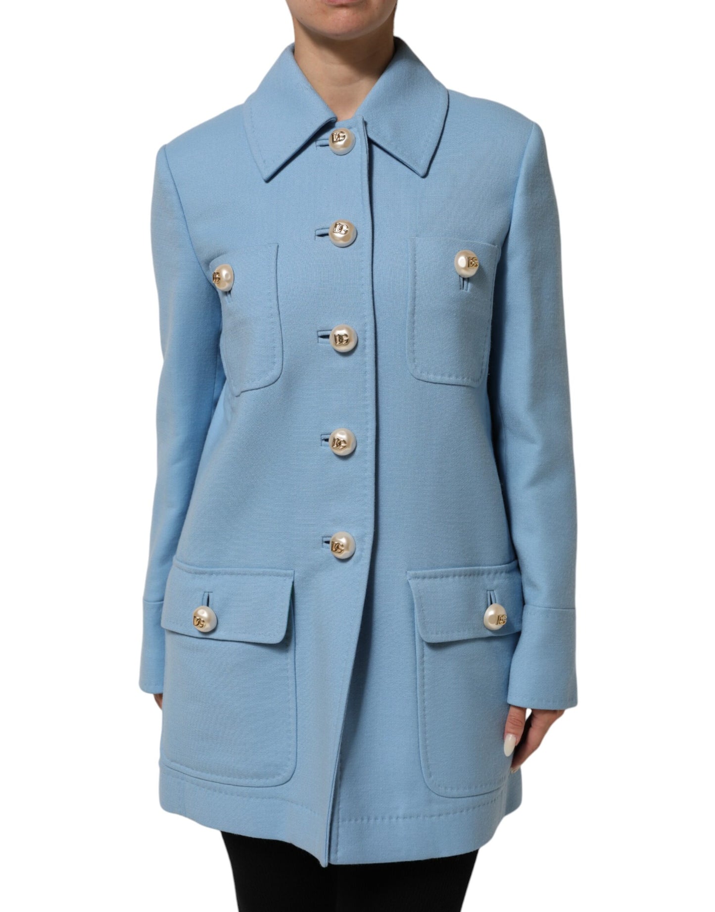 Blue Buttoned Down Trench Coat Jacket