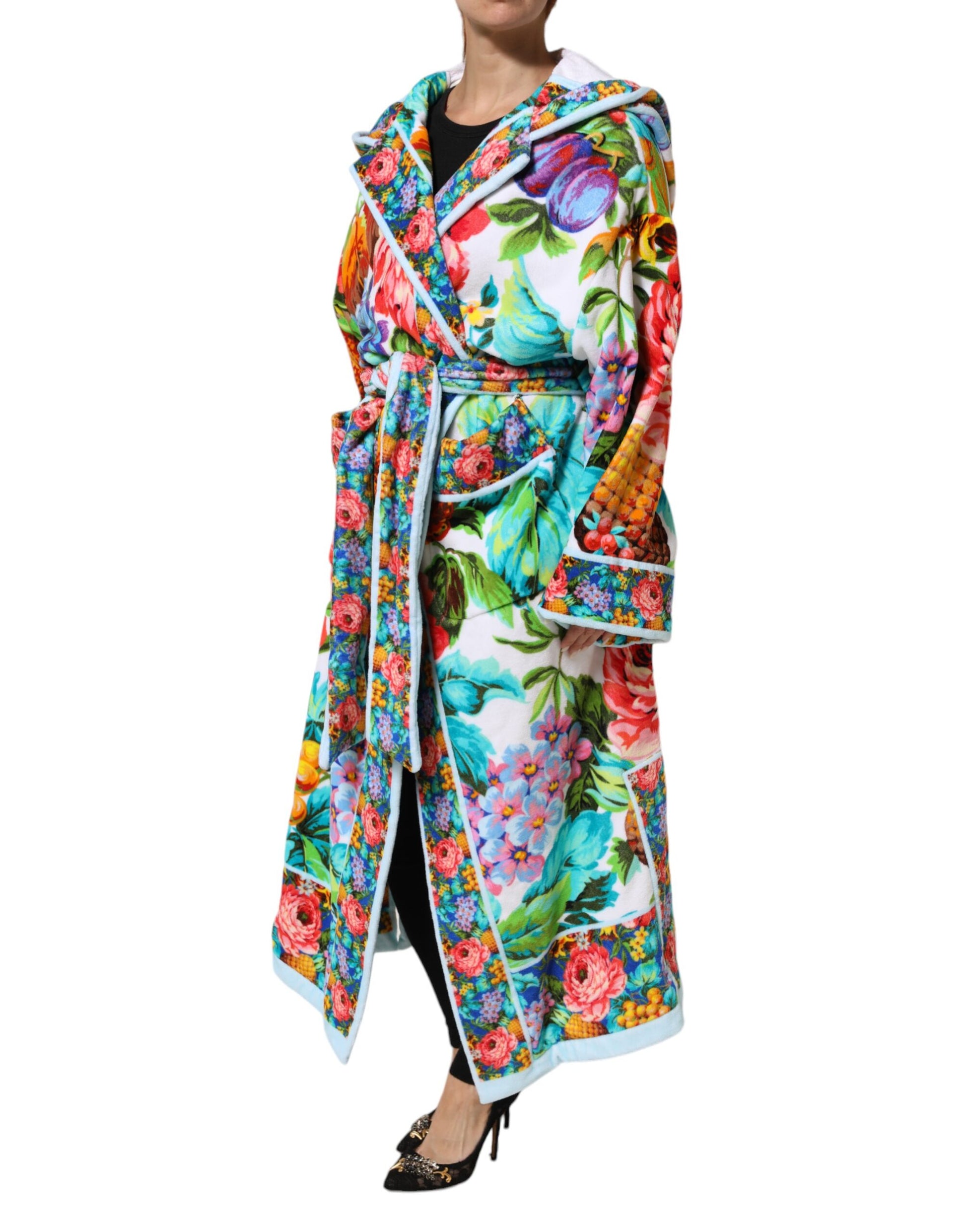 Multicolor Floral Print Belted Bathrobe Coat Jacket