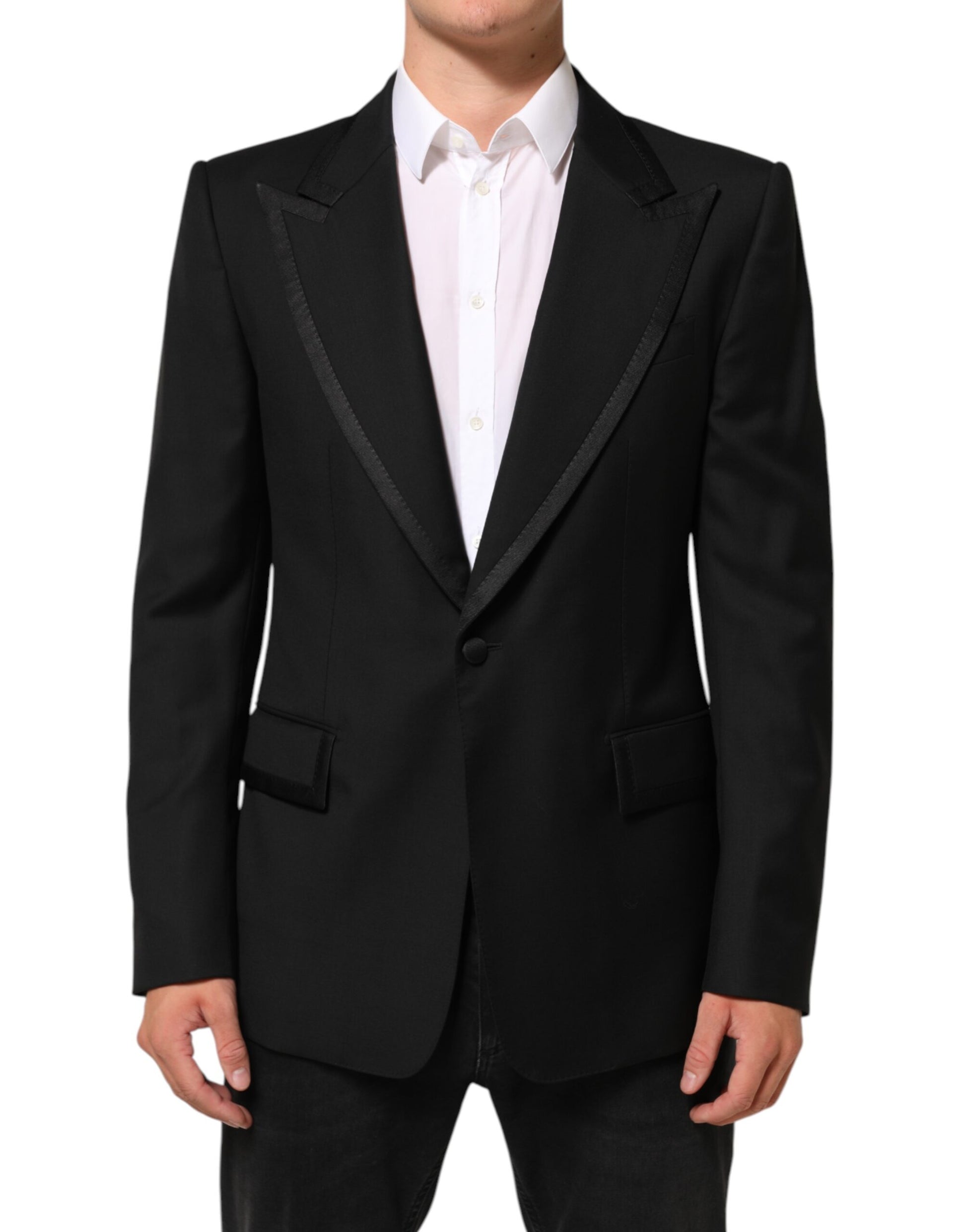 Black Wool 1 Button Suit Jacket Men Blazer