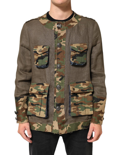 Brown Camouflage Linen Button Down Jacket