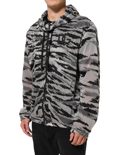 Gray Camouflage Hooded Sweatshirt Jacket