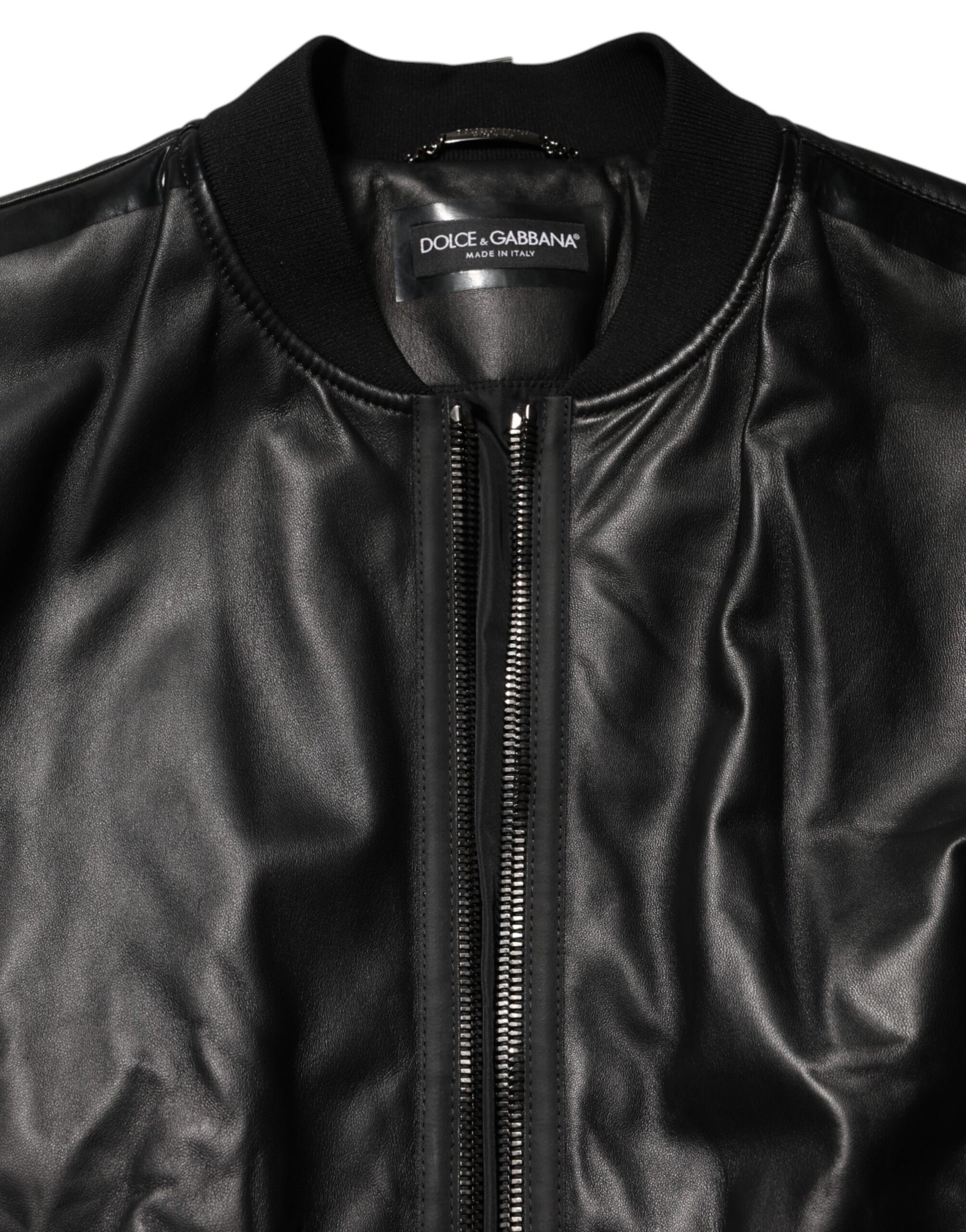 Black Leather Nylon FullZip Blouson Jacket