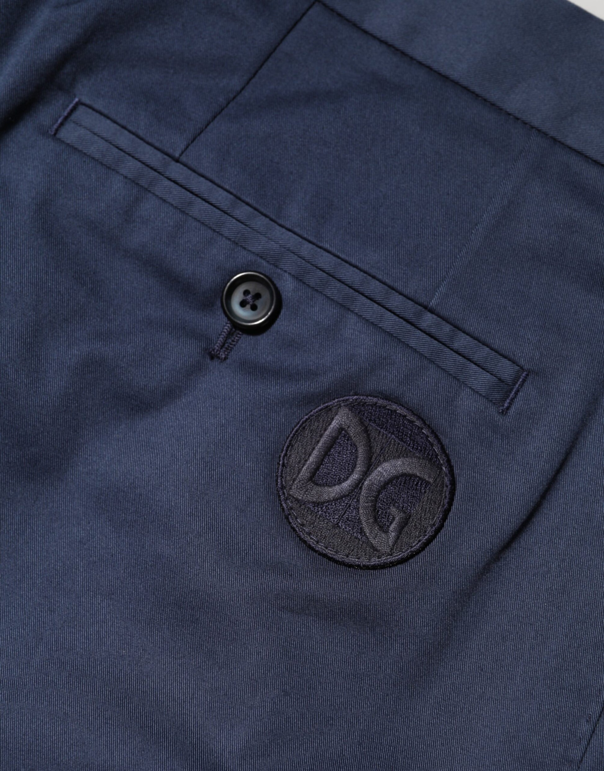 Blue Cotton Stretch Mid Waist Bermuda Shorts