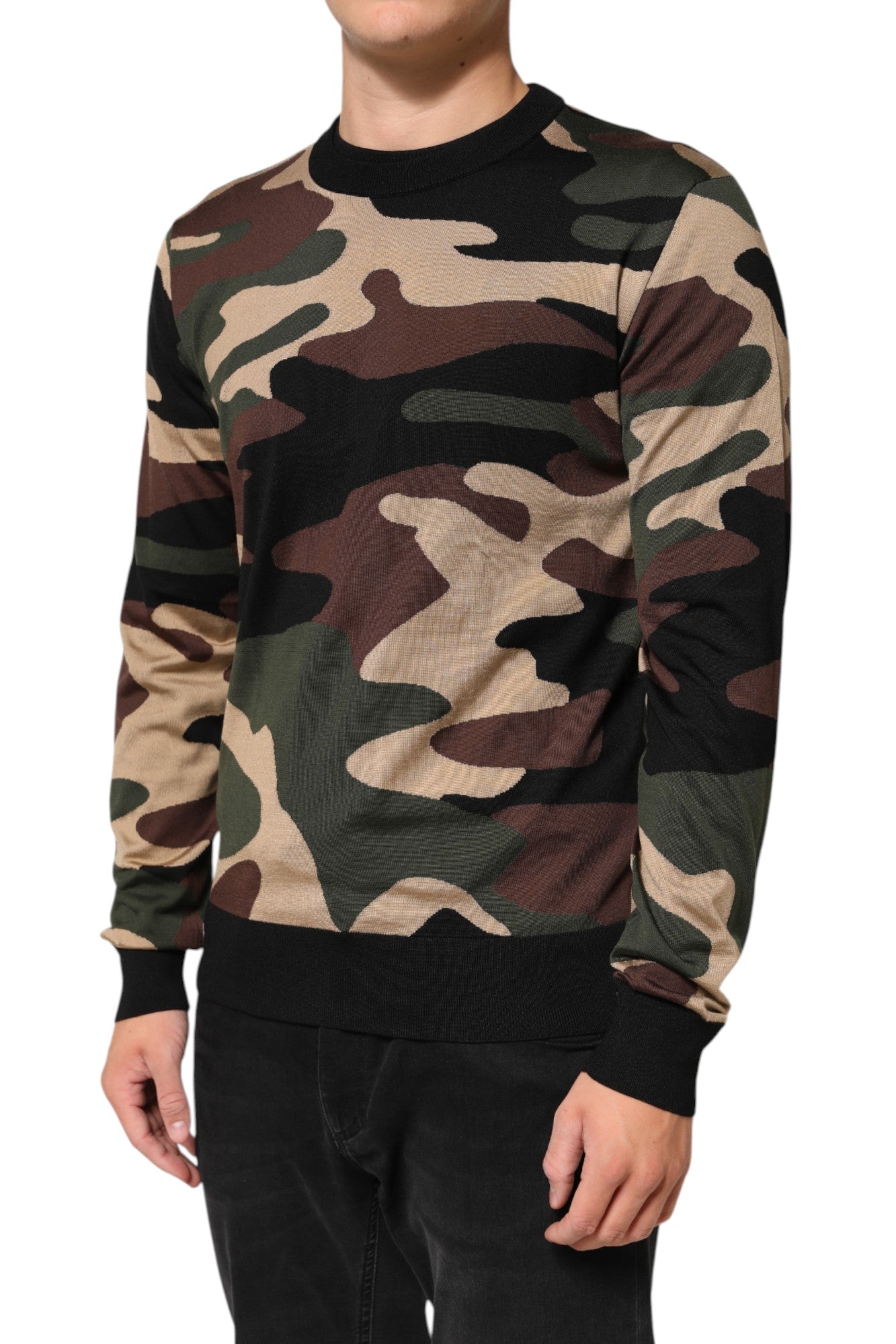 Multicolor Camouflage Crew Neck Men Pullover Sweater