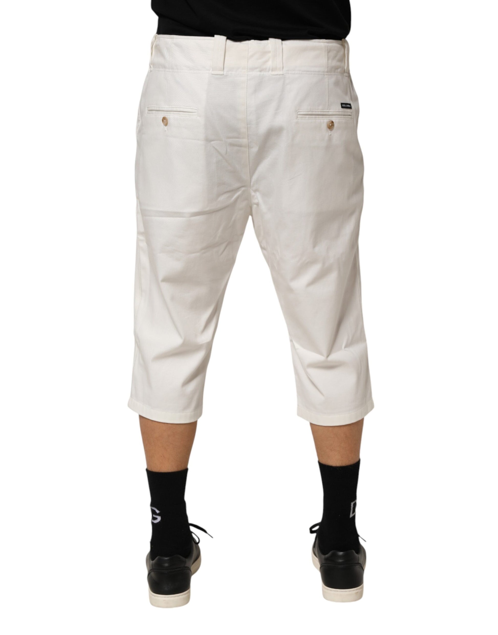White Cotton Stretch Cropped Trouser Pants