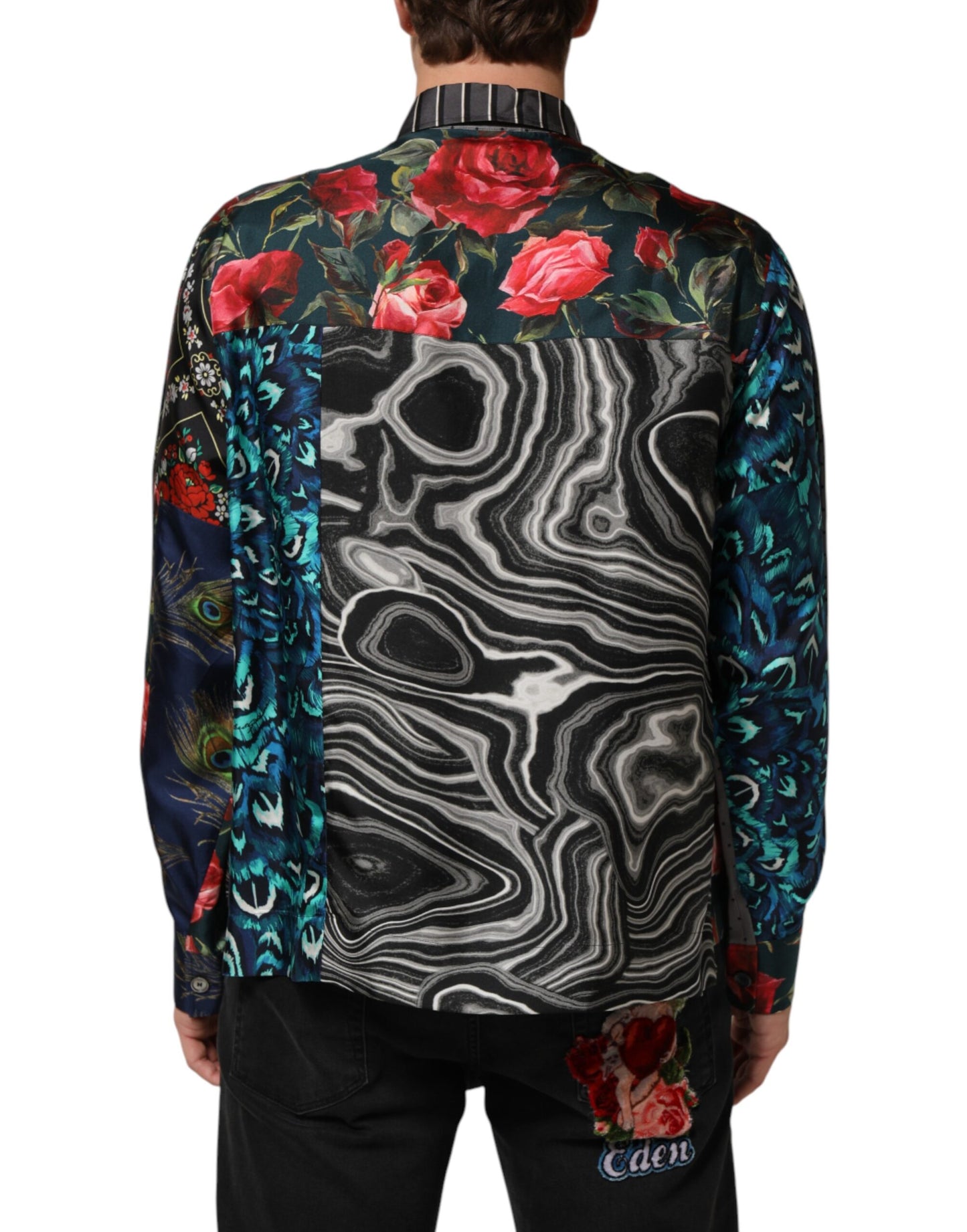 Multicolor Patchwork Long Sleeves Silk Shirt