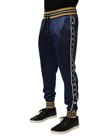 Blue Nylon Jogger Mid Waist Trouser Pants
