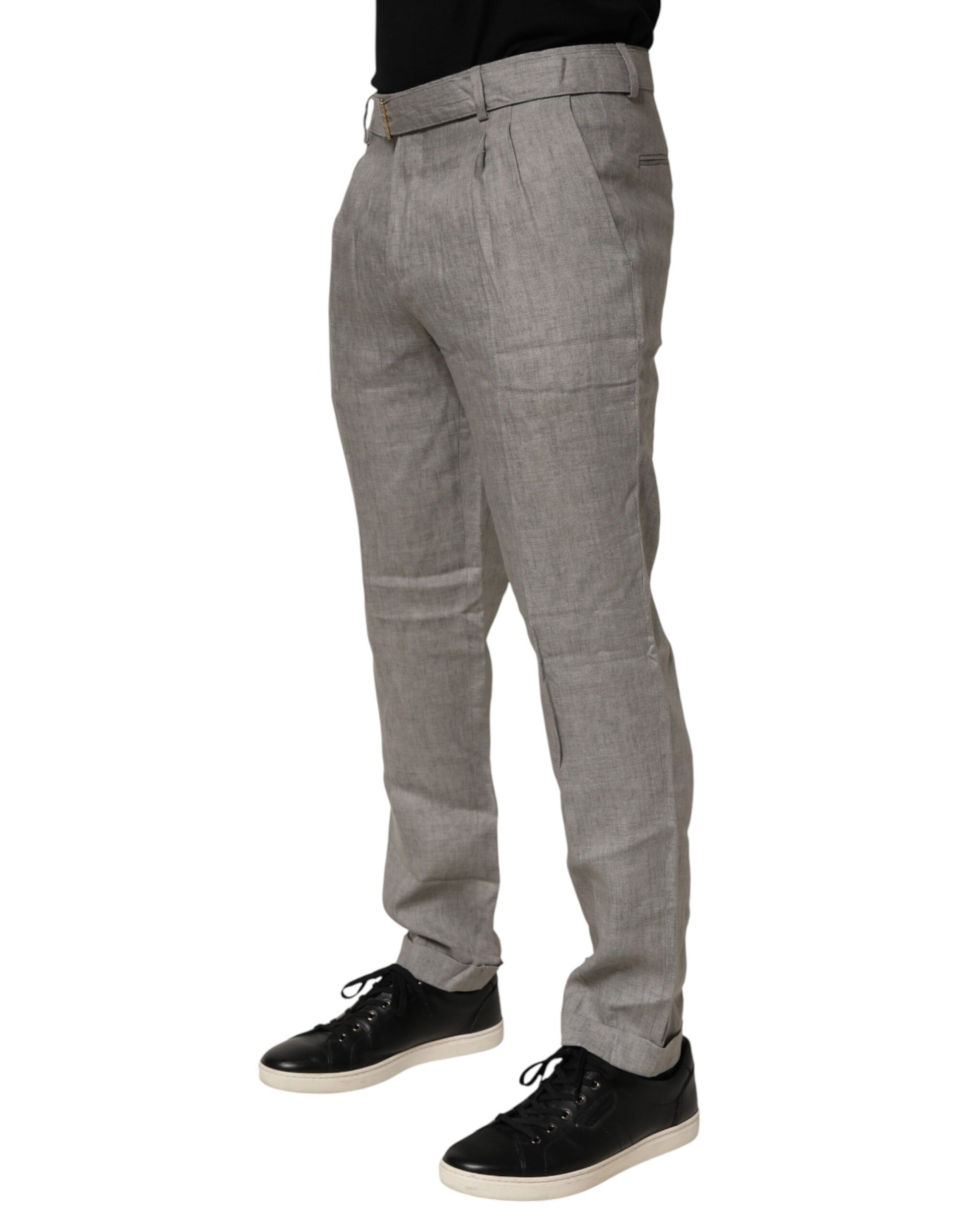 Gray Mid Waist Dress Formal Skinny Men Pants