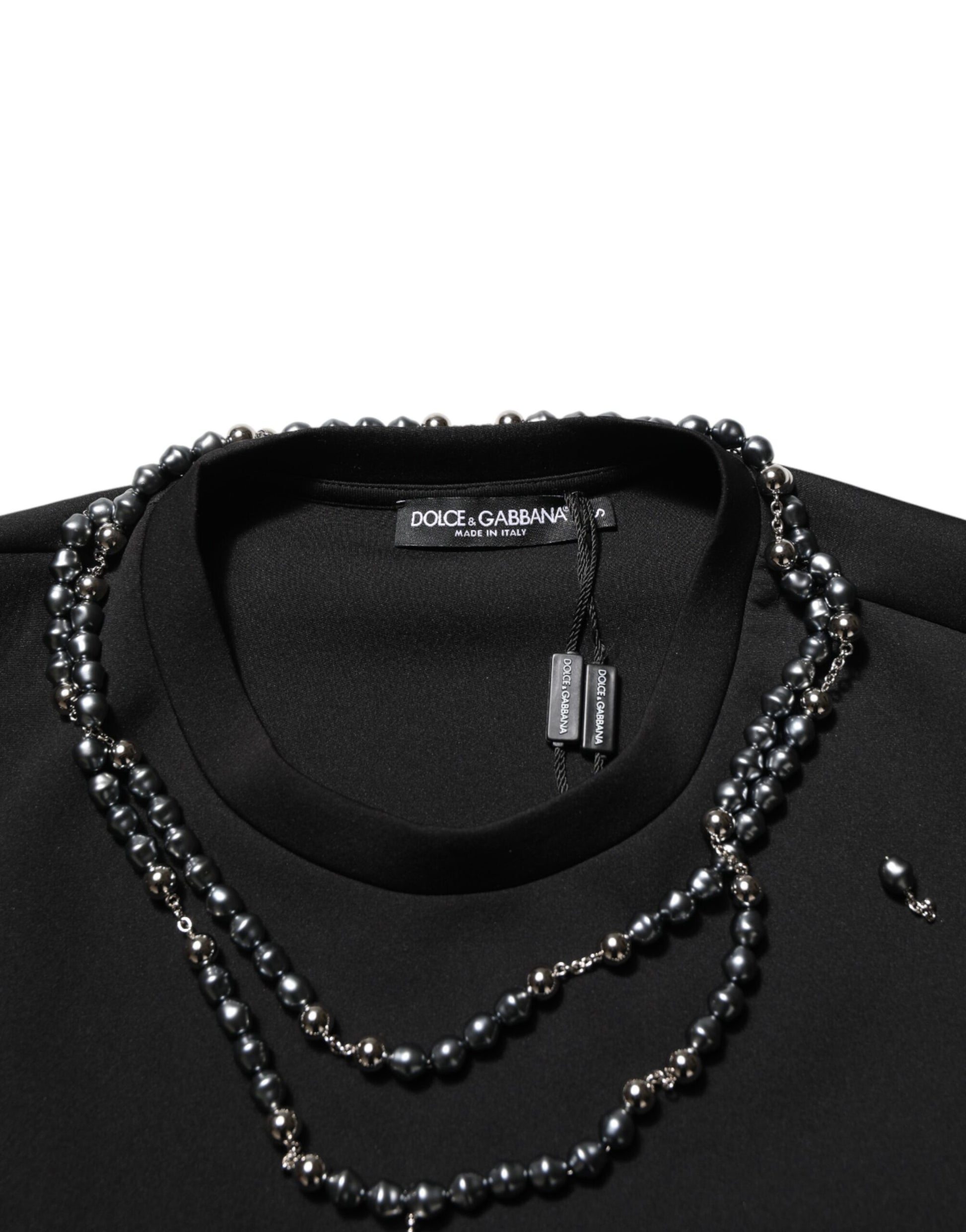 Black Polyester Necklace Embellished T-shirt