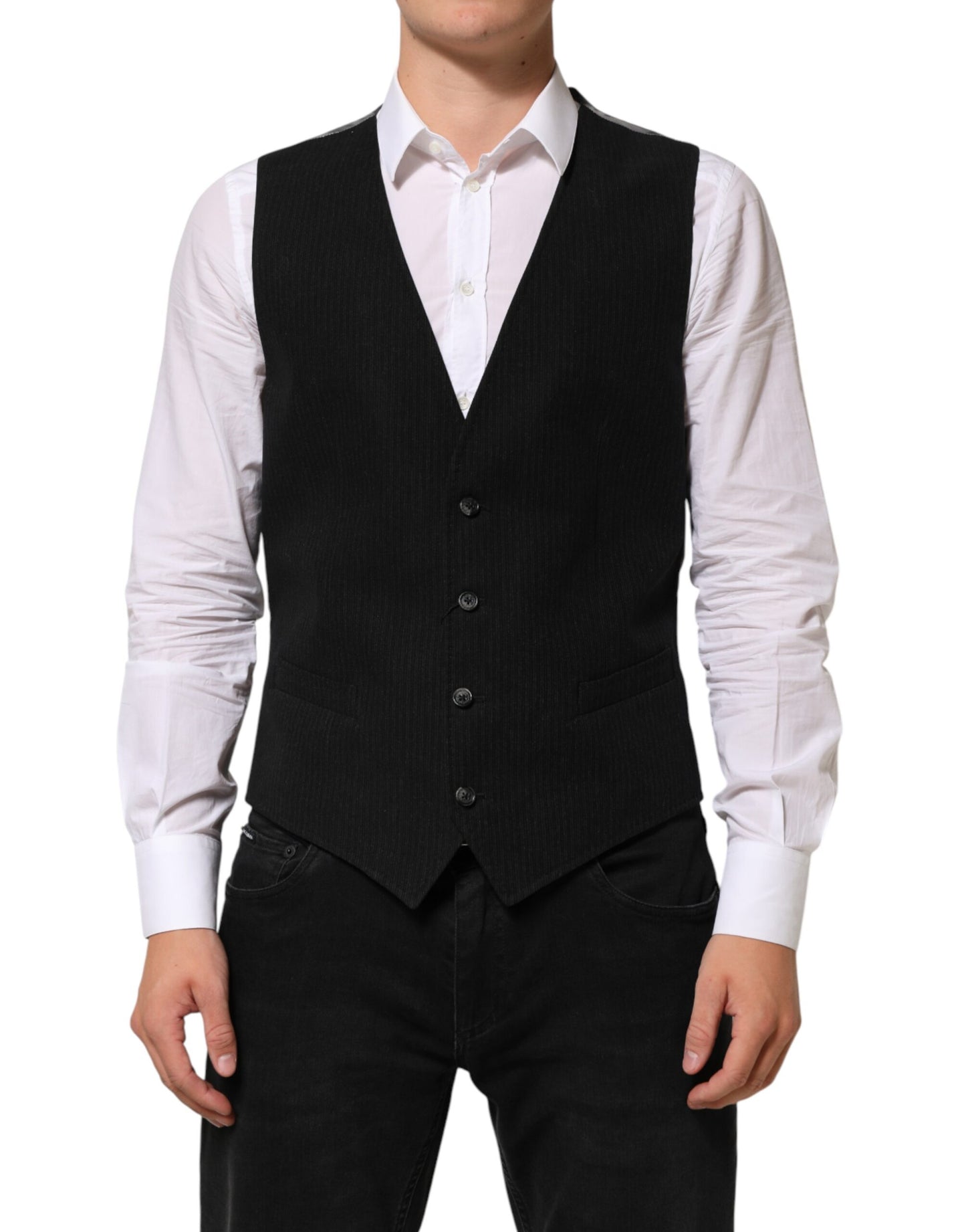 Black Cotton Waistcoat Dress Men Formal Vest