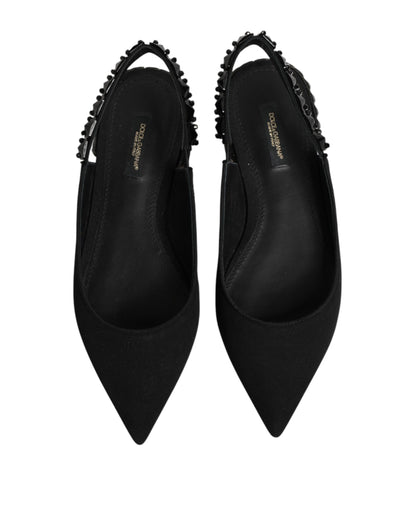 Black Crystal Charmeuse Slingback Shoes