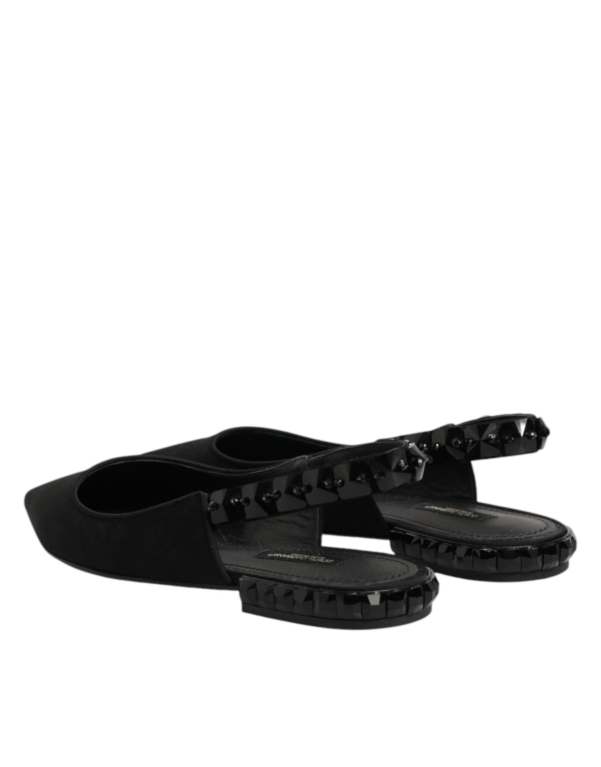 Black Crystal Charmeuse Slingback Shoes