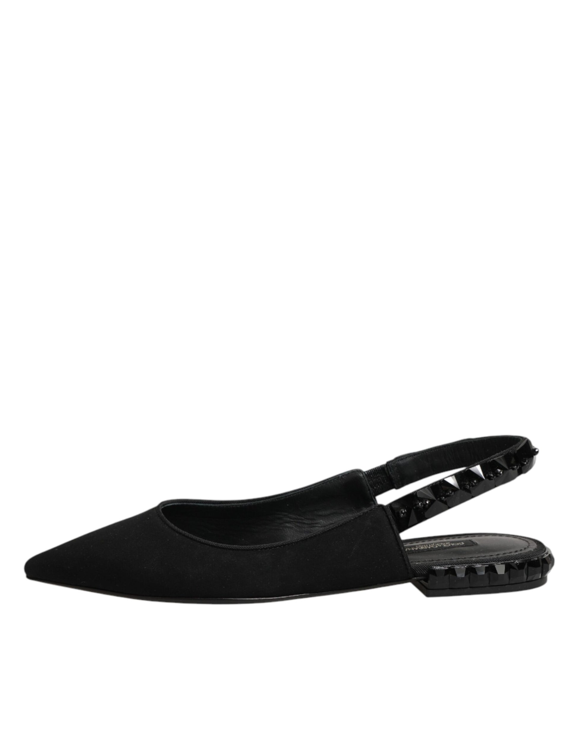 Black Crystal Charmeuse Slingback Shoes