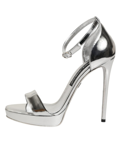 Silver Leather Platform Keira Sandals Shoes