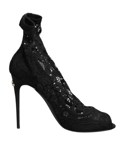 Black Stretch Taormina Lace Boots Shoes