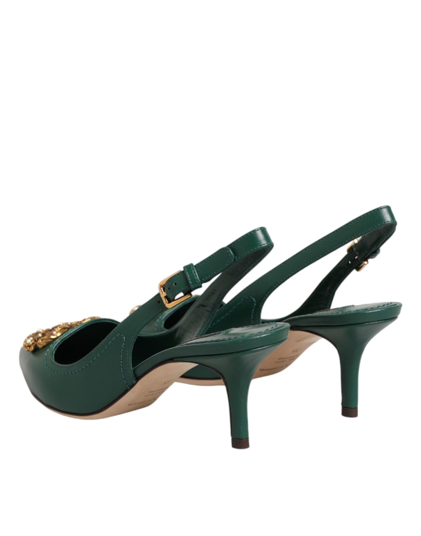 Green Leather AMORE Heels Slingbacks Shoes