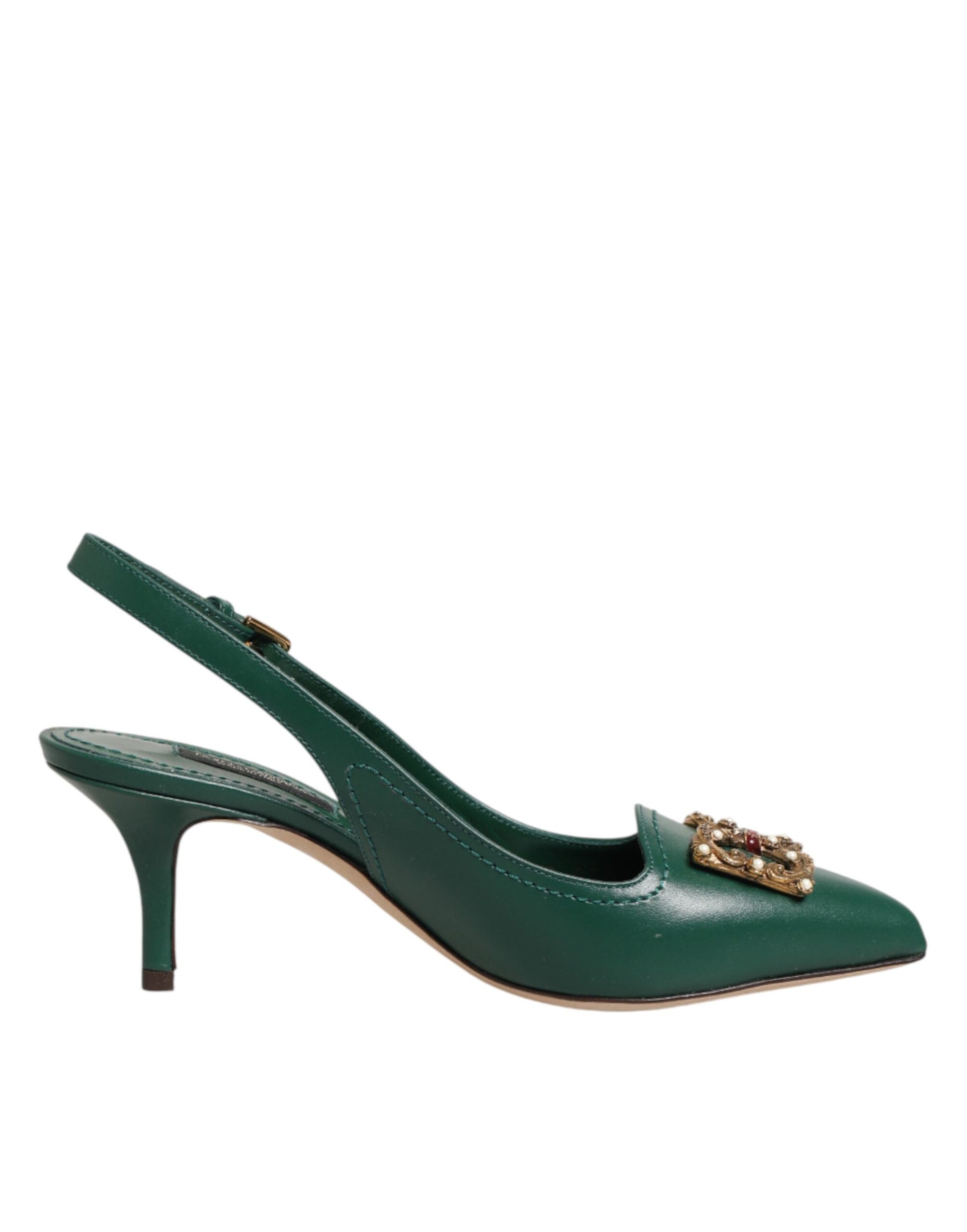 Green Leather AMORE Heels Slingbacks Shoes