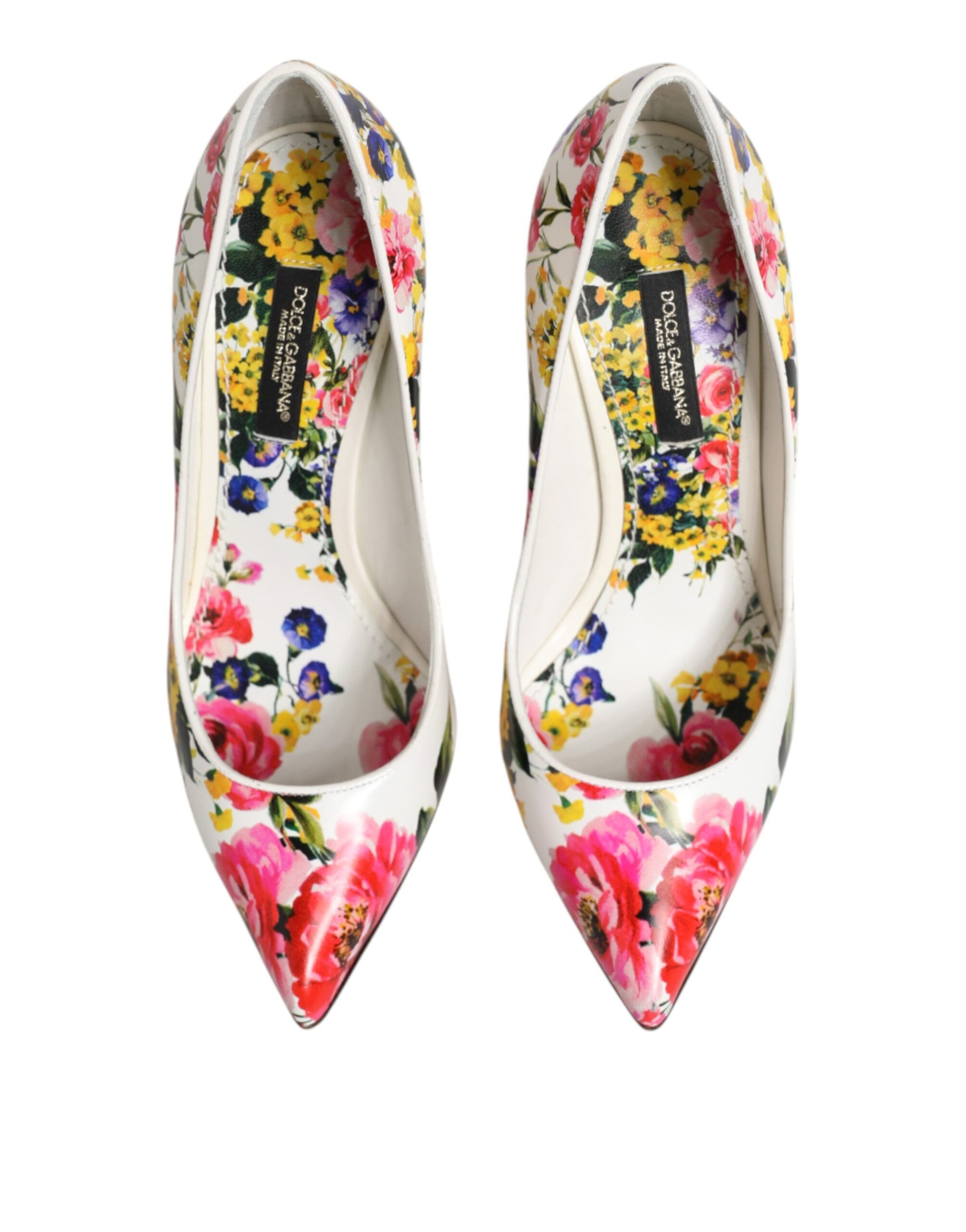 White Floral Leather High Heels Pumps Shoes