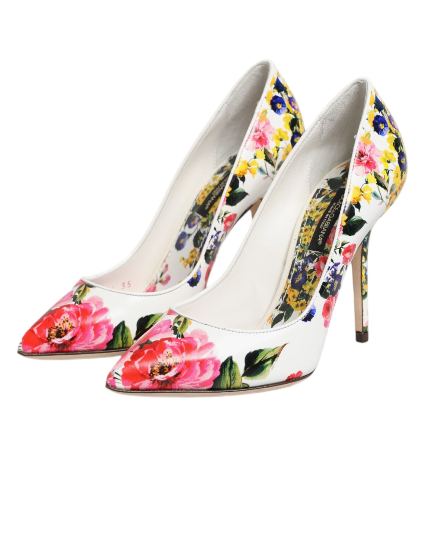 White Floral Leather High Heels Pumps Shoes