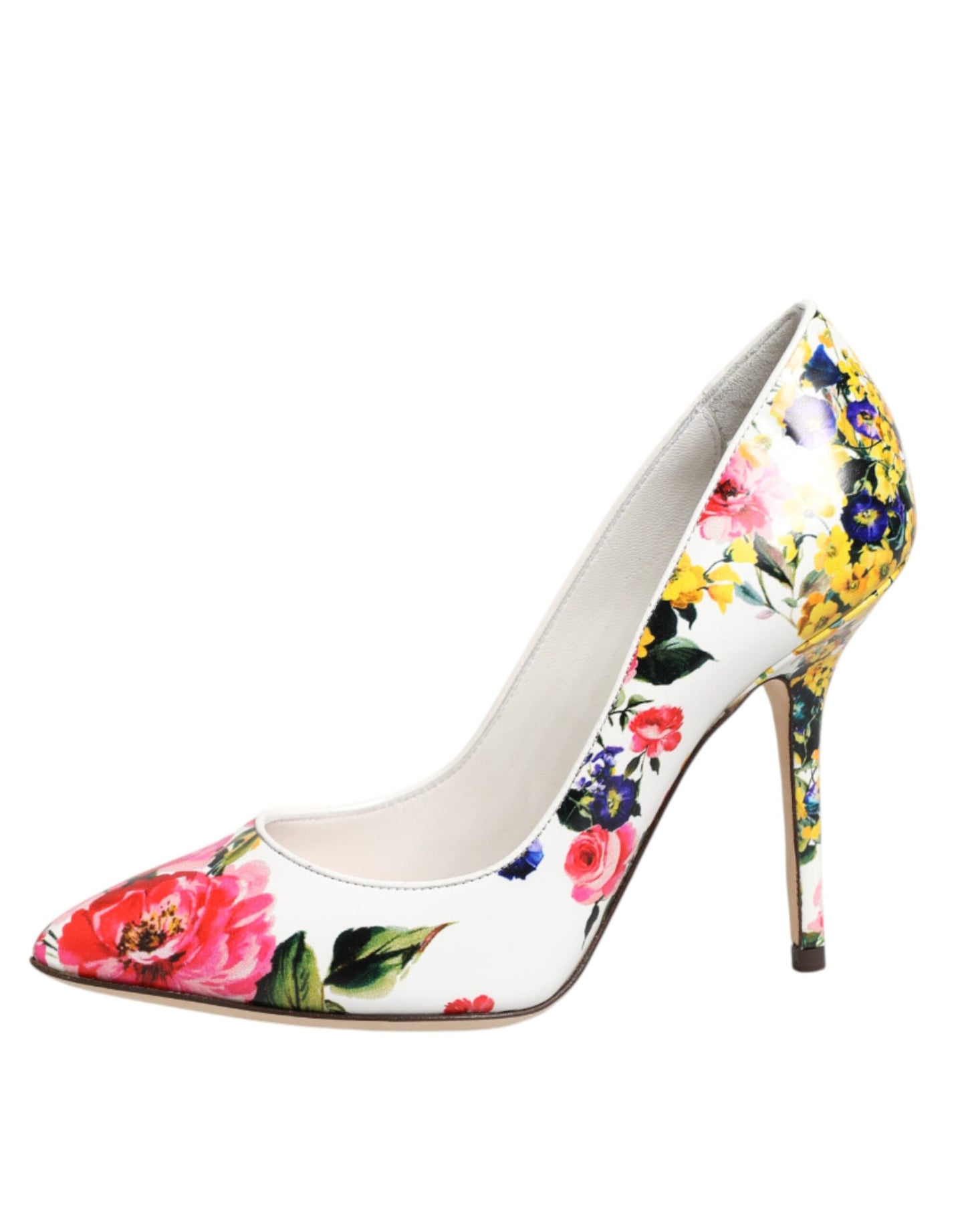 White Floral Leather High Heels Pumps Shoes