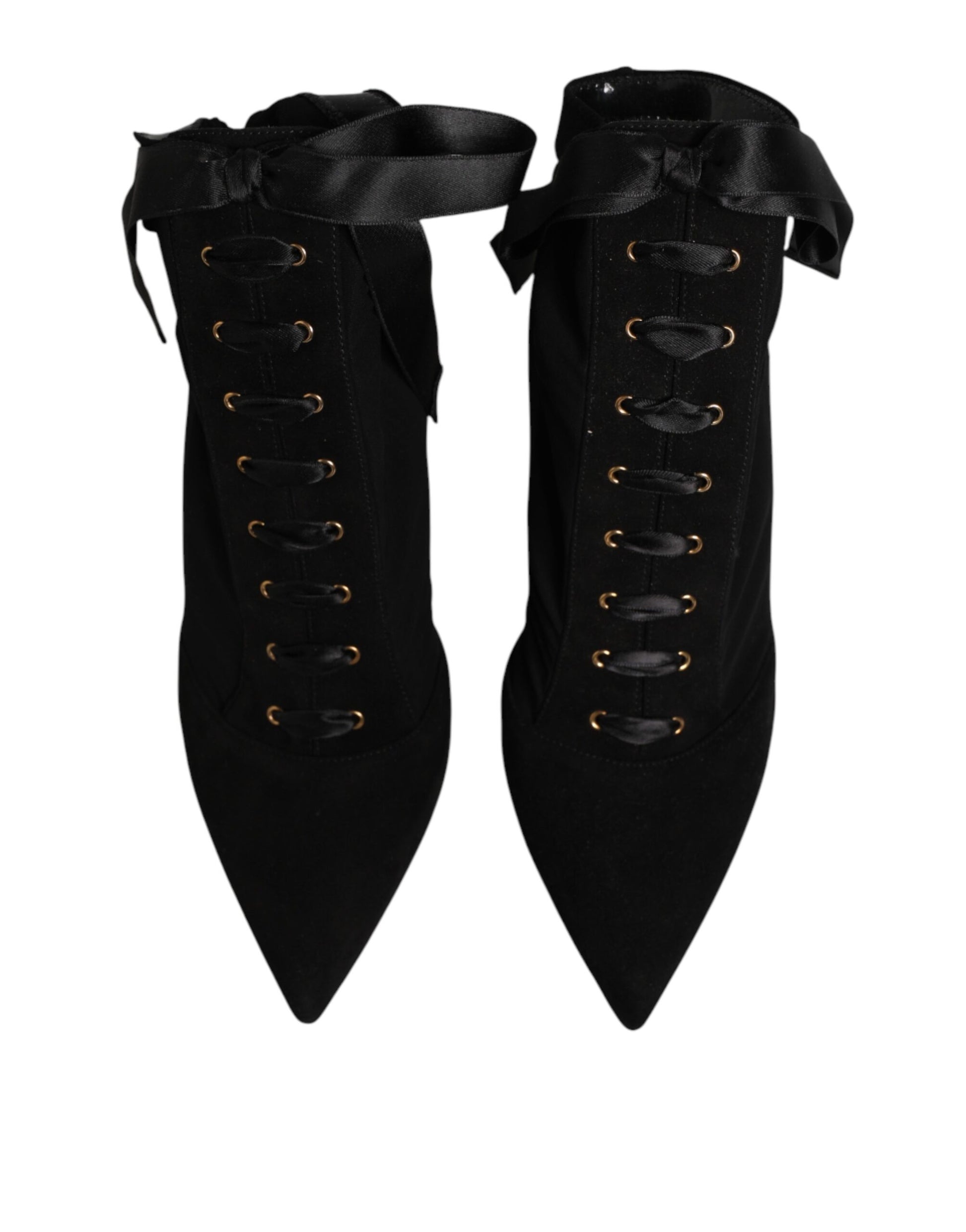 Black Stiletto Heels Lace Up Boots Shoes