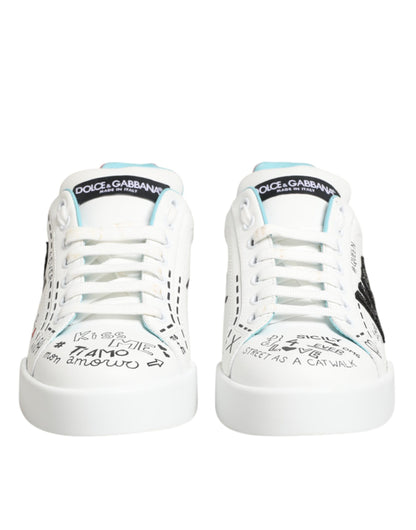 White Leather Graffiti Low Top Sneakers Shoes